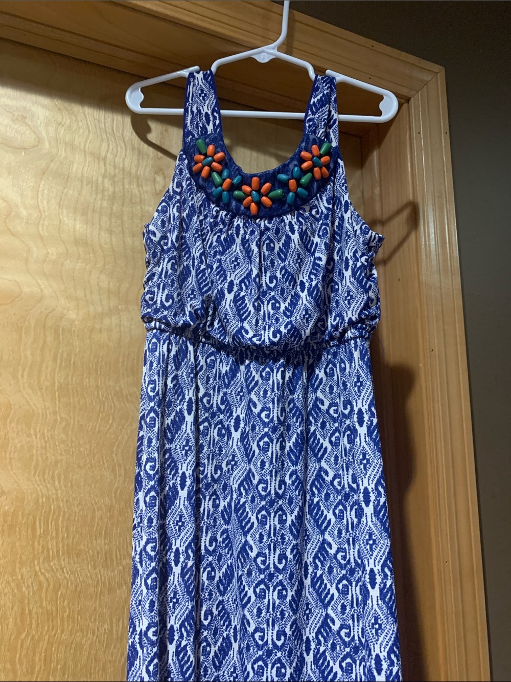 Blue Printed Sleeveless Dress
